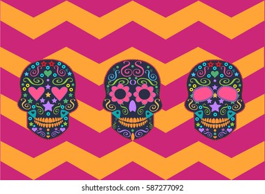 Skull vector with zig-zag background pink color