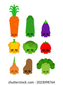 Skull vegetables set. Deadly scary vegetable vector illustration