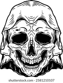 Skull in veil. Vector illustration. Monochrome hand drawn style 