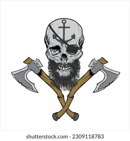 SKULL VETOR PIRATE, AX, EDITABLE COLORS EPS