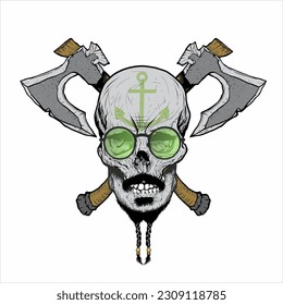 SKULL VETOR PIRATE, AX, EDITABLE COLORS EPS