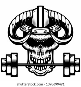 Skull Viking Bite Gym Dumble Vintage Illustrations in Monochrome
