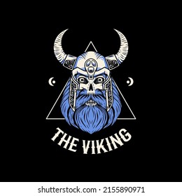 Skull viking blue beard skull mythology vintage vector illustration