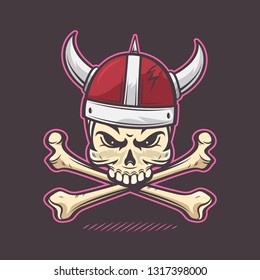 Skull in a viking helmet and crossbones.