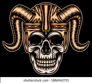Skull with viking helmet. Premium vector