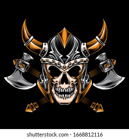 skull with viking helmet vector