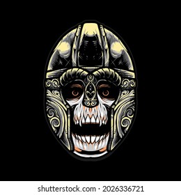 skull viking helmet Vector Illustration, modern cartoony style suitable for t shirt or print products