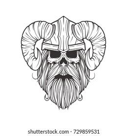 Skull Viking Horns Beards Stock Vector (Royalty Free) 729859531 ...