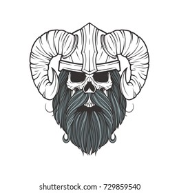 Skull Viking with horns and beards