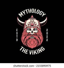 Skull Viking Red Beard Skull Mythology Vintage Vector Illustration