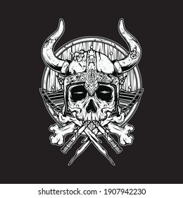 Skull viking warrior graphic illustration vector art t-shirt design