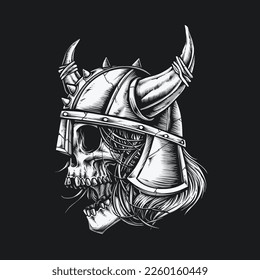 skull with viking warrior helmet vector