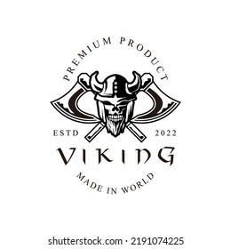 Skull Viking Warrior Man logo icon symbol black and white vintage template for labels, emblems, badges or design template