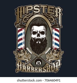 Skull Vintage Barbershop Logo Template Vector