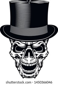 Skull in vintage hat. Design elements for poster, t shirt. Vector illustration
