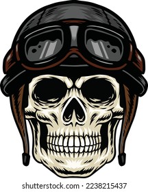 skull with vintage helmet eyeglass illustration vector design