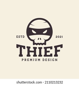 Skull Vintage Line Thief Logo Design, Vector Graphic Symbol Icon Sign Illustration