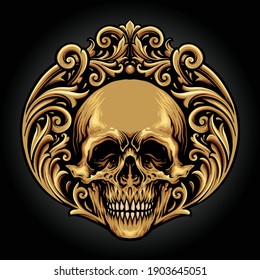 Skull Vintage Ornaments illustrations for your work Logo, mascot merchandise t-shirt, stickers and Label designs, poster, greeting cards advertising business company or brands.