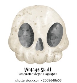 Skull vintage retro, watercolor vector illustration. Halloween
