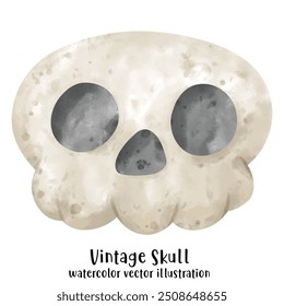 Skull vintage retro, watercolor vector illustration. Halloween
