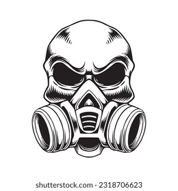 Skull in vintage stule with horns. Vector illustration
