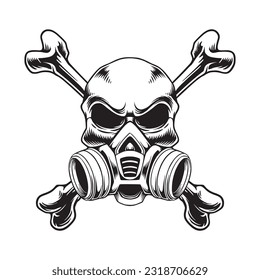 Skull in vintage stule with horns. Vector illustration
