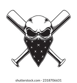 Skull in vintage stule with horns. Vector illustration
