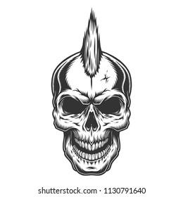 Skull in vintage stule with iroquois. Vector illustration