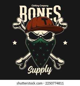 Skull vintage vector design with monochrome style artwork