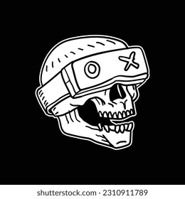 skull with virtual reality glasses drawing