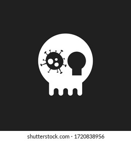 Skull with virus and keyhole in black and white.