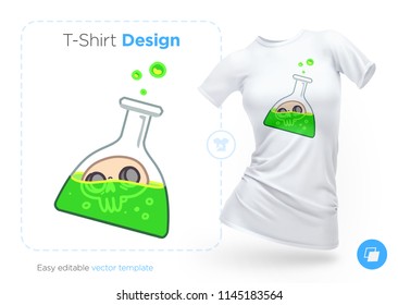 Skull in vitro t-shirt design. Print for clothes, posters or souvenirs. Vector illustration