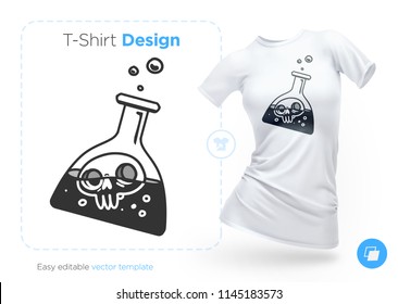 Skull in vitro t-shirt design. Print for clothes, posters or souvenirs. Vector illustration