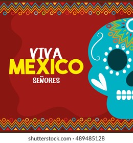 skull viva mexico with red background