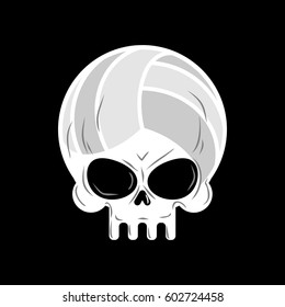 Skull volleyball. Ball is head of skeleton. Emblem for sports fans
