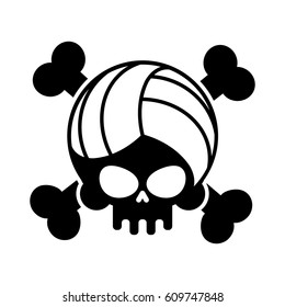 Skull volleyball. Ball is head of skeleton. Emblem for sports fans