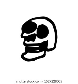 Skull volume in doodle style isolated on white background. Hand drawn vector illustration for design logo, t shirt, Halloween invitations, postcard, cup, flier, brochures, card, banner, kid’s clothes.