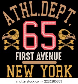 Skull vulture with bones and college design, Athletic dept. First Avenue New York City.