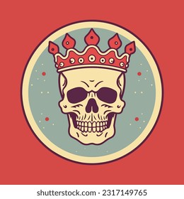 skull waring a crown hand drawn logo design illustration