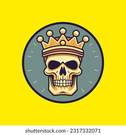 skull waring a crown hand drawn logo design illustration