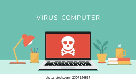 alerta de aviso de aviso de advertencia de calavera en pantalla portátil, ilustración vectorial plana