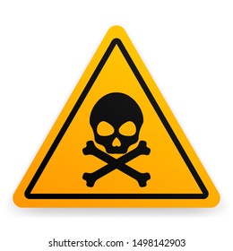 Skull warning yellow sign, vector.