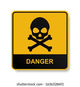 Skull warning yellow sign, vector.