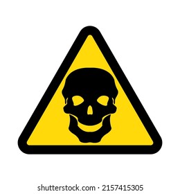 Skull, warning yellow triangular sign isolated on white background, vector illustration