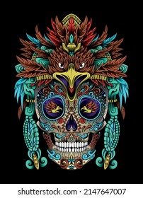 skull warrior eagle mexican design