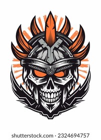 skull warrior hand drawn logo design illustration 