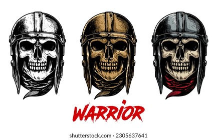 Warrior skull t shirt graphic design Royalty Free Vector
