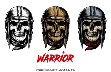 Set Of Warrior Skull Characters Stock Illustration - Download