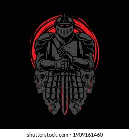 Skull warrior horror sword graphic illustration vector art t-shirt design