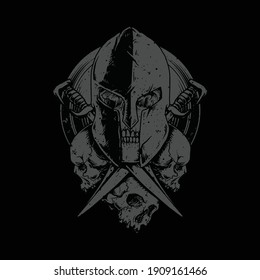 Skull warrior horror sword graphic illustration vector art t-shirt design